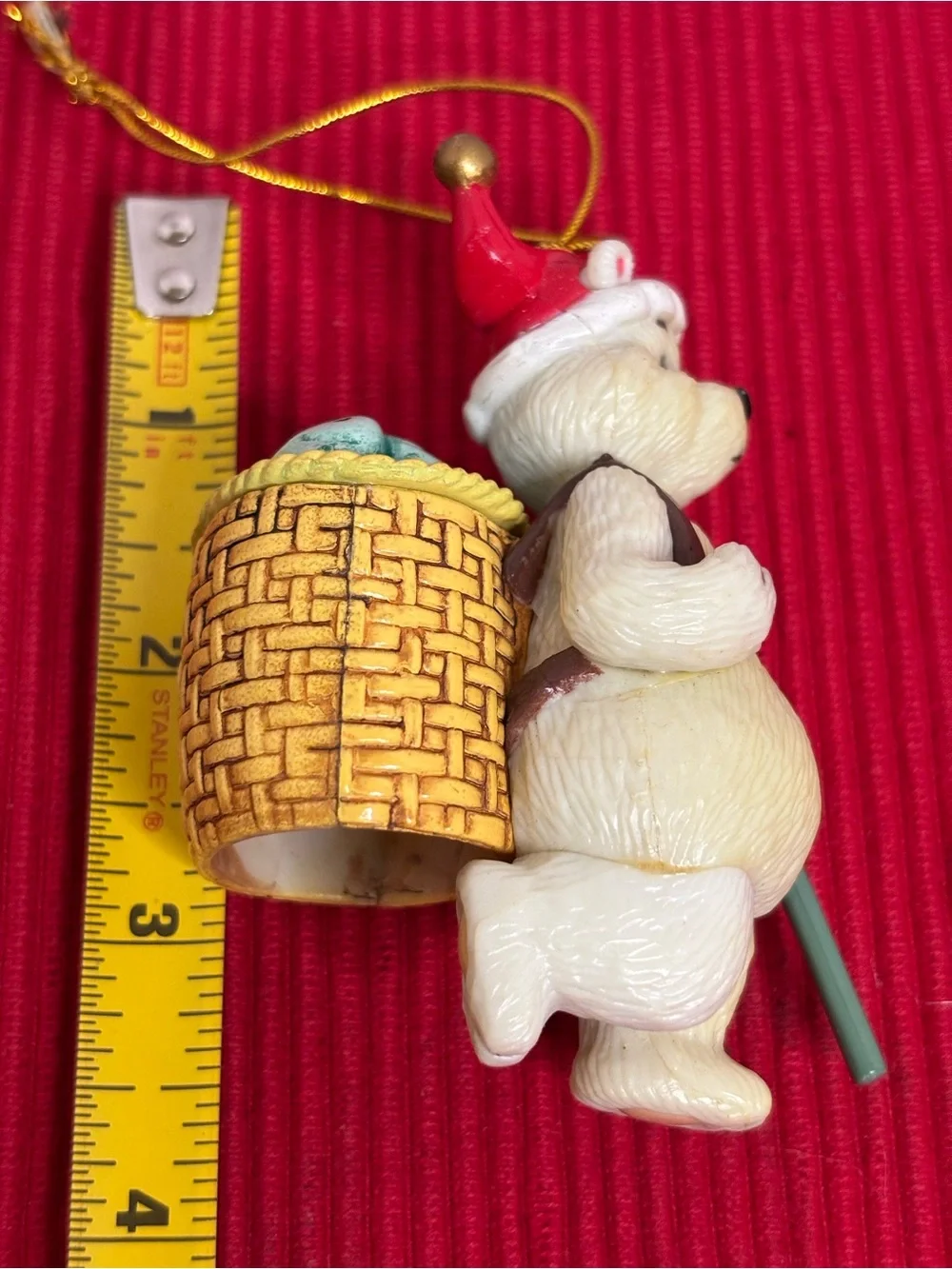 Polar Bear Fisherman with Santa Hat, Basket Full o Fish and Fishing Pole